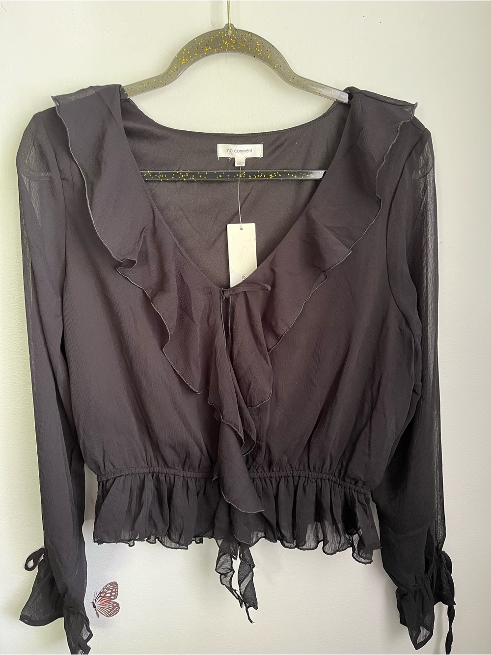 Black Willowy Feminine Ruffle Blouse Whimsygoth Witchy Romantic
Size Large